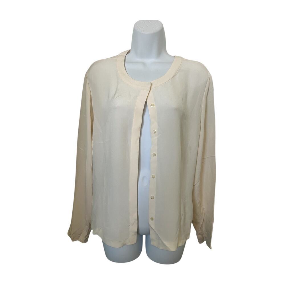 Talbots Pure Silk Button Down Cream Long Sleeve Blouse  14​